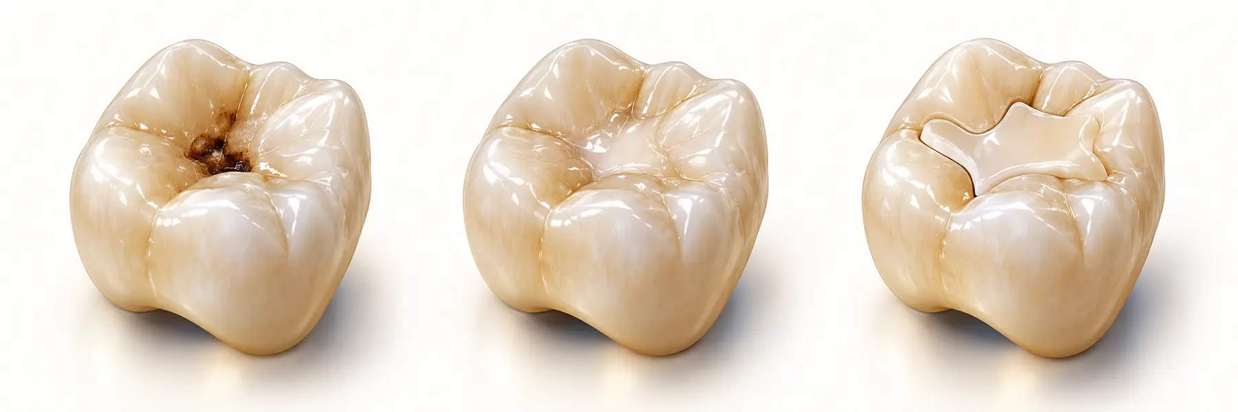 Caries dental, restauración con composite e incrustación odontológica